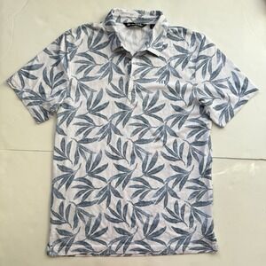 Travis Matthew Shirt Mens Medium White Blue Print Palm Leaves Golf Performance